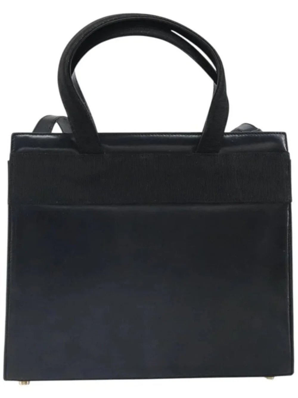 Salvatore Ferragamo Vala Hand Bag Leather 2way Black Gold Auth 161693